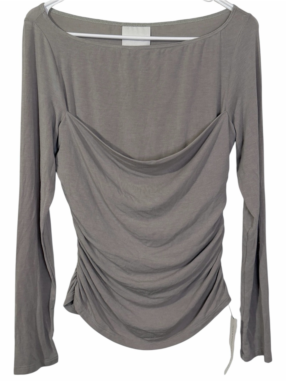 NWT Reformation Julian Knit Top in Rock long sleeve side ruching minimalist L